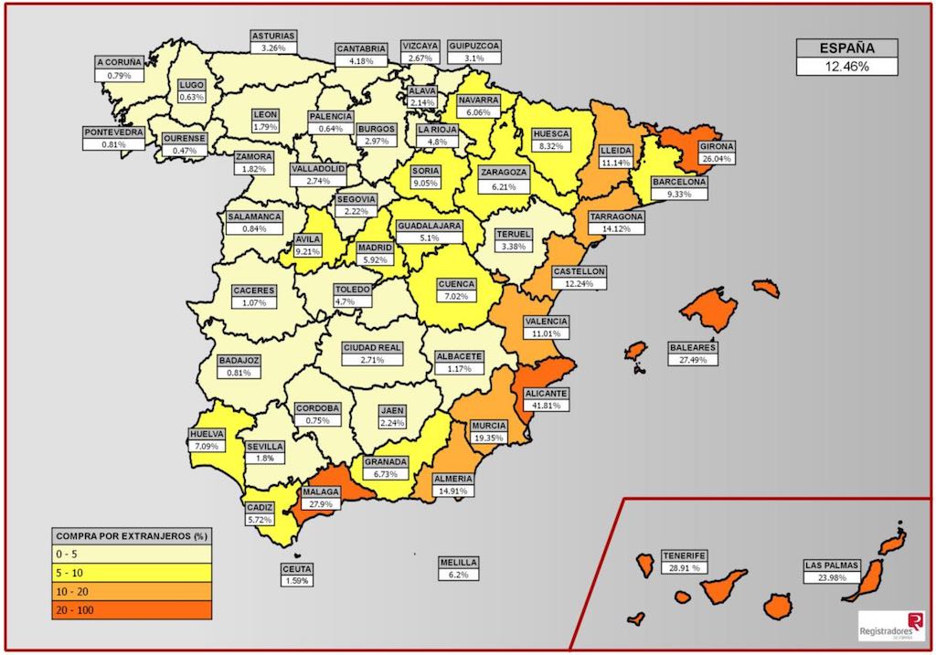 Map of foreign property buyers in Spain