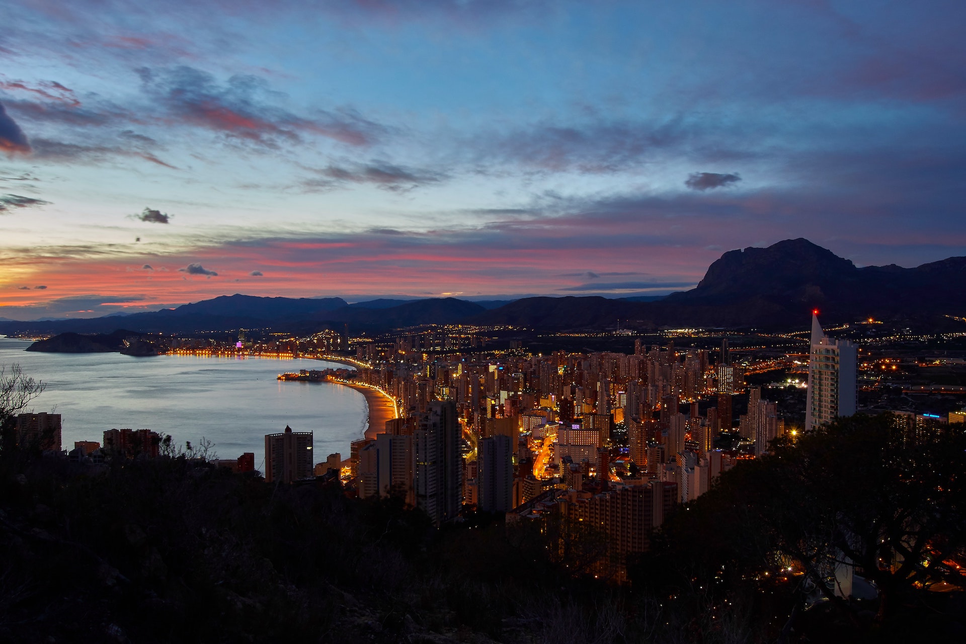 Sunset over Benidorm coast