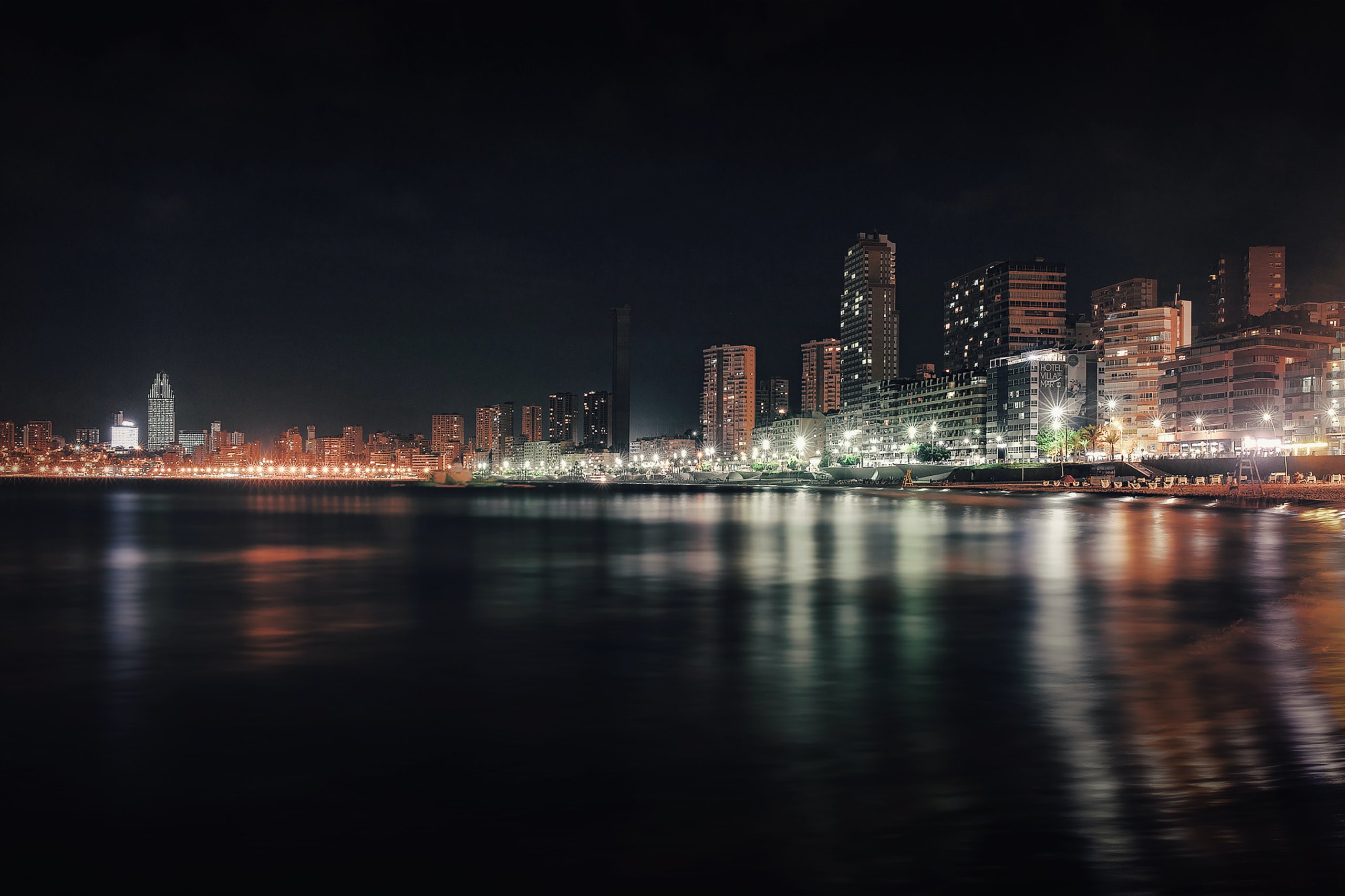 Benidorm coastline at night