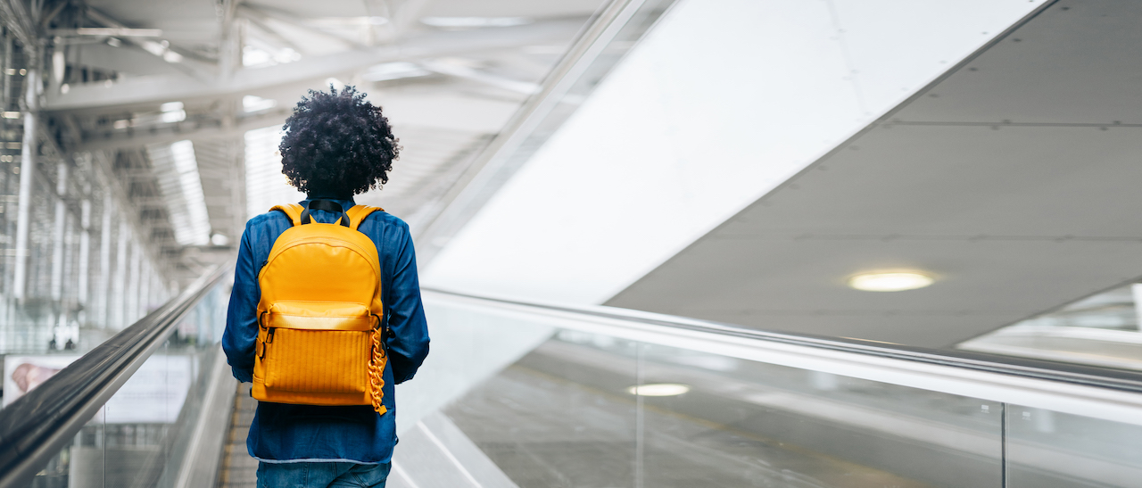 EasyJet passenger with rucksack